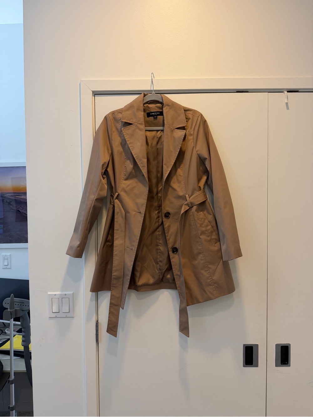 Kenneth Cole Women's Tan Trench Coat with Waist Tie